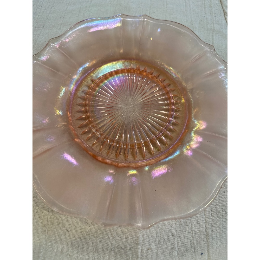 Jeanette Glass Iris and Herringbone Marigold Carnival Glass Plate Iridescent 9"